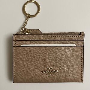 Coach Taupe Leather ID Holder with Keychain